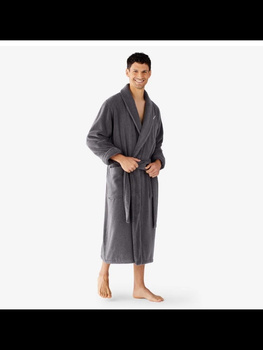 The Company Store Men's Gray Plush Shawl Collar Robe